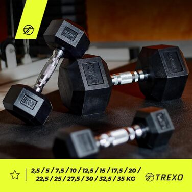Гантеля TREXO Hexagon 12,5 кг, шестигранна, гумова, чавунна, для силових тренувань вдома, з ергономічною ручкою