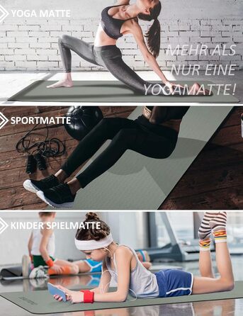 Килимок для йоги з неслизьким покриттям та ручкою, 6|8 мм товщина, фітнес килимок для занять спортом вдома та на вулиці, чорний та сірий