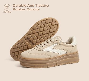 Жіночі туфлі на платформі Lucky Step з гумовою підошвою та замшею - ретро дизайн, товста підошва для тенісу та повсякденного носіння (40 EU, Бежеві)