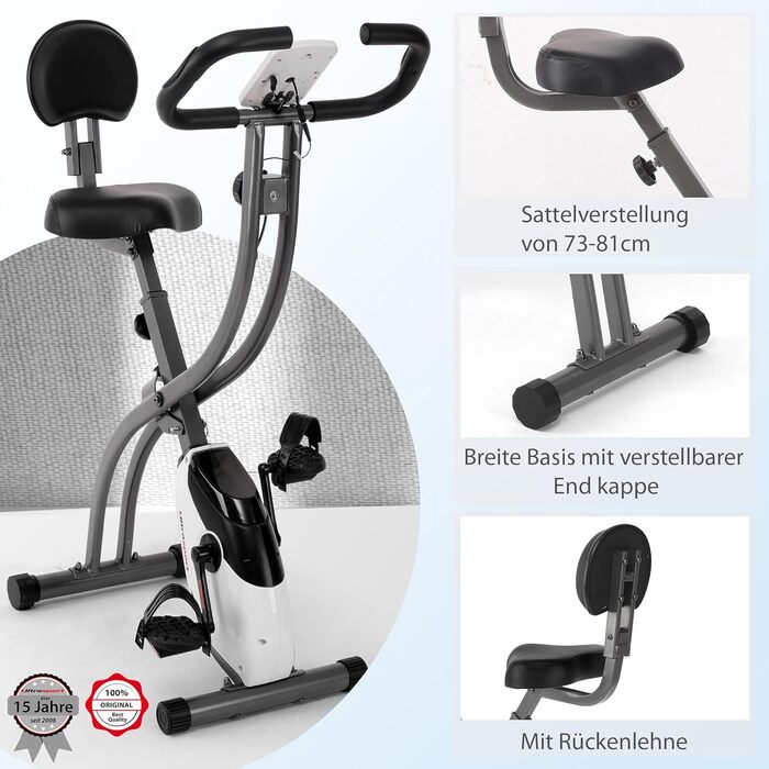 Велотренажер Ultrasport F-Bike 150/200, складаний, 8 рівнів опору, з тримачем для планшета, сенсорами пульсу, LCD-дисплеєм, для спортсменів і людей похилого віку, з спинкою, чорний/сріблястий