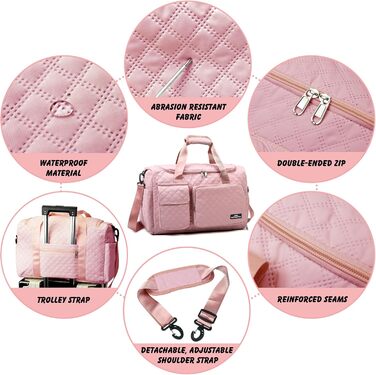 Спортивна сумка для жінок та чоловіків з відділеннями для взуття та мокрих речей, водонепроникна сумка для подорожей, йоги, залу та басейну (Рожева)