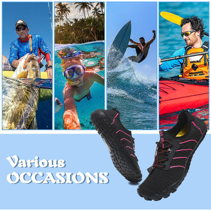 Чоловічі та жіночі аквашузи для плавання та серфінгу, швидко сохнуть, чорно-рожеві (36 EU)