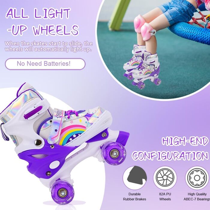 Ролики для дітей LOKJIJI Rainbow, регульовані, фіолетово-рожеві, для початківців