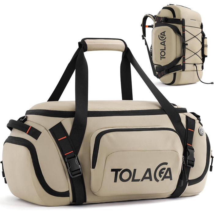 Спортивна сумка-рюкзак Tolaccea для чоловіків та жінок – велика дорожня сумка з відділенням для взуття, мокрою одежі та ноутбука (15,6'') – водонепроникна сумка-мішок для відпочинку, фітнесу, спорту та подорожей (Хакі, 40л)