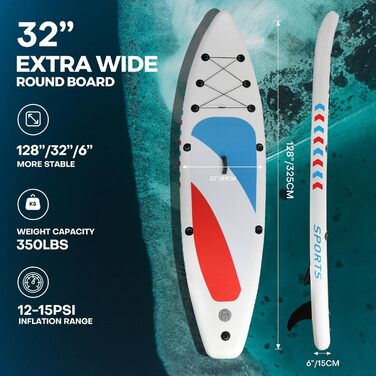 Надувне SUP-борд Panana з аксесуарами: комплект для веслування стоячи, регульове весло, протиковзне покриття (325x81x15см, білий)