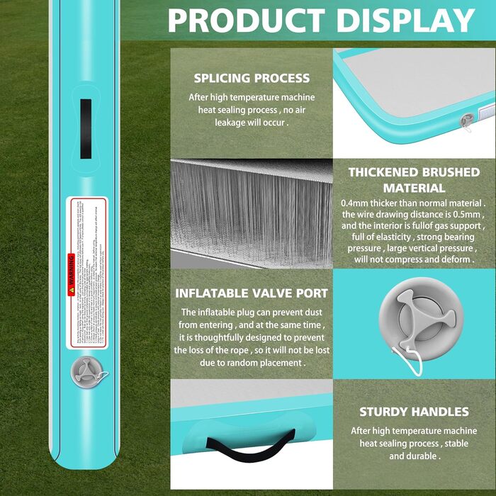 Надувний килимок для гімнастики BPB з електронасосом. 10 футів. Килимок для акробатики та тренувань. Підходить для дому, спортзалу, челедингу, йоги, пілатесу, бойових мистецтв, пляжу та водяних розваг. Розмір: 300x100x10 см