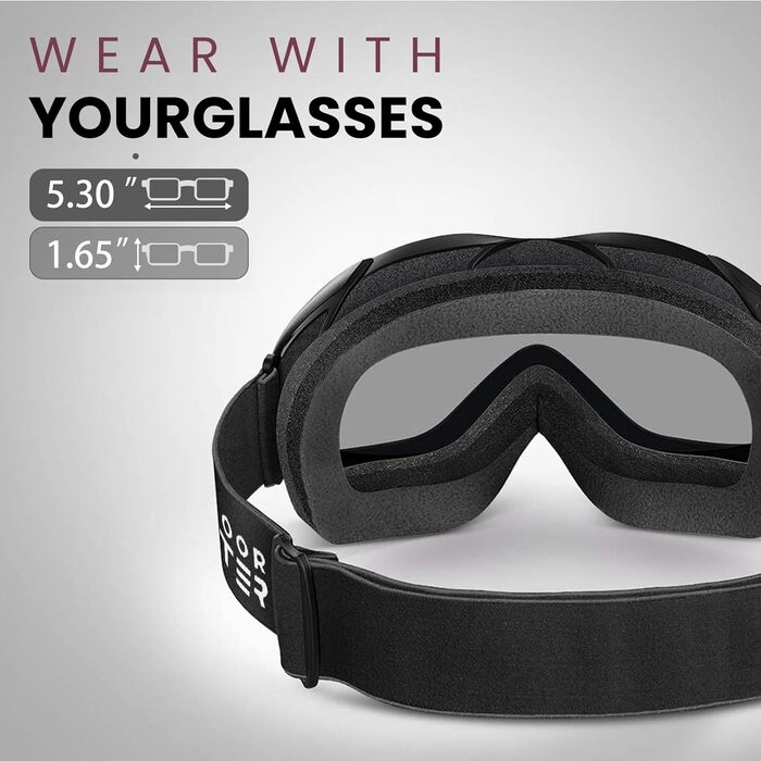 OutdoorMaster Скі-маска унісекс OTG для жінок та чоловіків, сноуборд маска, скі-окуляри з 100% UV-захистом, для носіїв окулярів, антитуманна, чорний каркас
