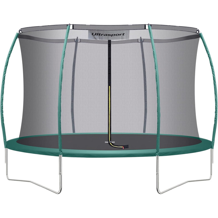 Трамплін Ultrasport Deluxe: Ø 244/305/366/430 см, сертифікований TÜV Rheinland, повний комплект, круглий для саду, з м'якими стійками, сіткою безпеки та захисним бордюром