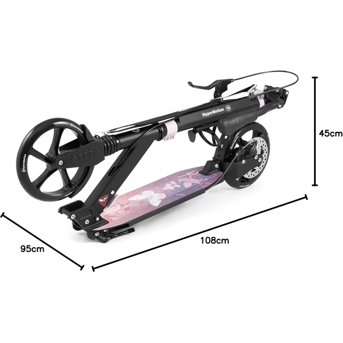 Самокат дитячий та підлітковий HyperMotion Vibe алюмінієвий, до 100 кг, складний, регульована висота керма, колеса 200 мм, ABEC-7 (Чорний з рожевим)