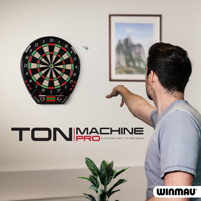 Електронна дартс-мішень Winmau Ton Machine, софт-тип, комплект з 90+ іграми, цифровим дисплеєм для 8 гравців, 2 дротики, лінія кидка, 10 пластикових наконечників