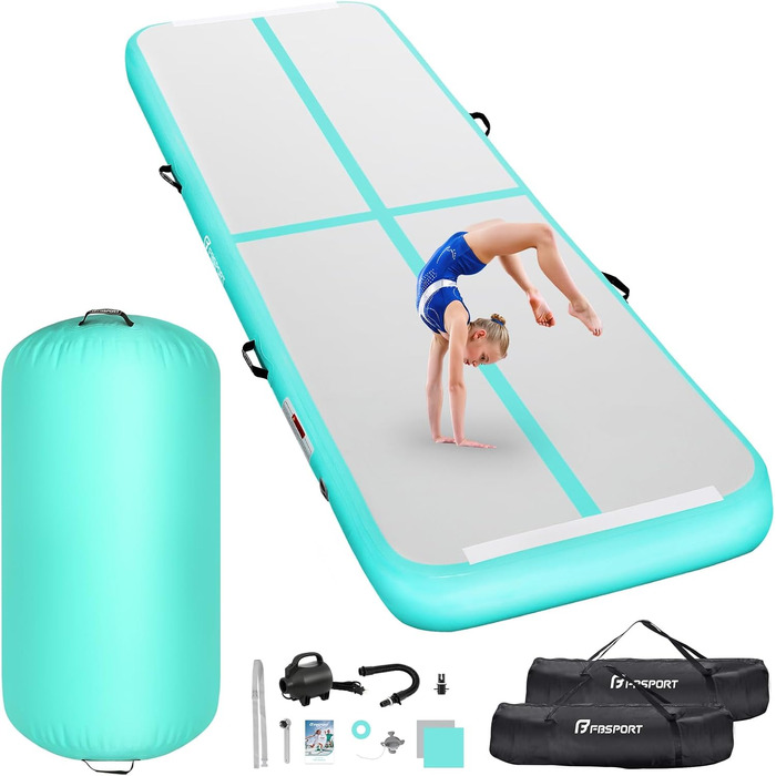 FBSPORT Килимок для гімнастики та йоги з повітряною ролкою, 400x100x10 см (зелений)