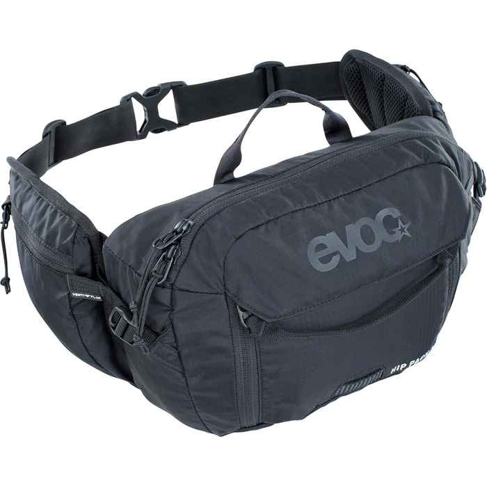 Поясний рюкзак EVOC HIP Pack 3л з гідросистемою, чорний (регульований пояс, Airflow Contact System, Venti Flap, 1,5л питна система)