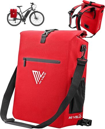 Велосипедна сумка MIVELO для багажника 3в1: рюкзак, сумка через плече, водонепроникна, без ПВХ, із знімною кишенею для ноутбука, червона
