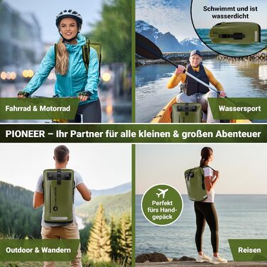Водонепроникний рюкзак Scandic Nature Pioneer з ролтоп закриттям 35L/55L, чорний, жовтий, оливково-зелений - надміцний завдяки дну з 1000D PVC тканини, водонепроникний чохол для телефону IPX8, 35 літрів