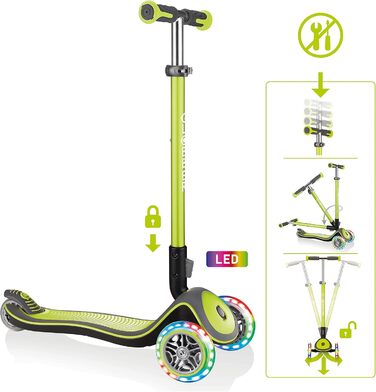 Дитячий самокат GLOBBER Elite Roller, 3-колісний, світлодіодні колеса, регульована висота, для дітей від 3 років, 120/80 мм, підшипники ABEC 5