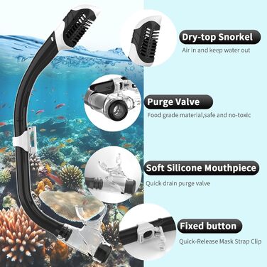 Дитяча маска для снорклінгу та плавання Findway з набірником, 180° панорама, HD, антизапар, анти-тік, для дітей 4-16 років (чорний комплект)