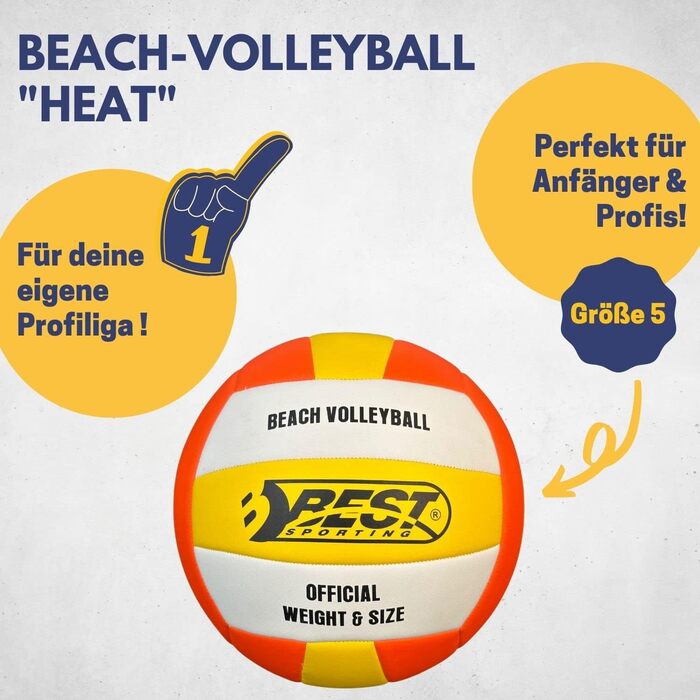 Волейбольний м'яч BEST SPORTING Heat, розмір 5: для гри на вулиці та в приміщенні, з штучної шкіри, преміум-якість, відмінний зчеплення, формастійкий та м'який