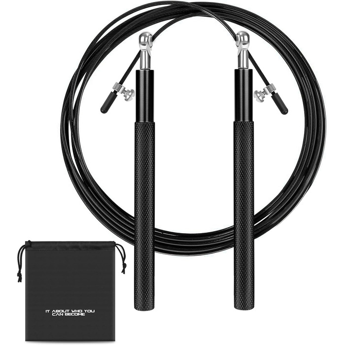 Стрибкове канат Flintronic Speed Springseil: регульований 300 см, з подвійним підшипником та алюмінієвою ручкою. Ідеально для CrossFit, фітнесу, боксу та кардіо. (#4 Чорний)