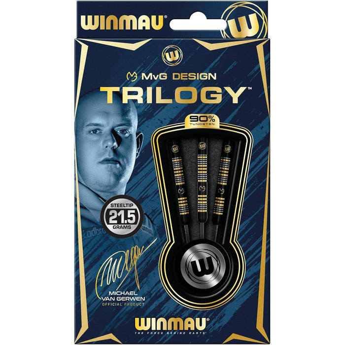 Дротики WINMAU Michael Van Gerwyn MvG Trilogy 21,5 г, професійні, сталевий наконечник, вольфрам, з оперенням та стрижнями