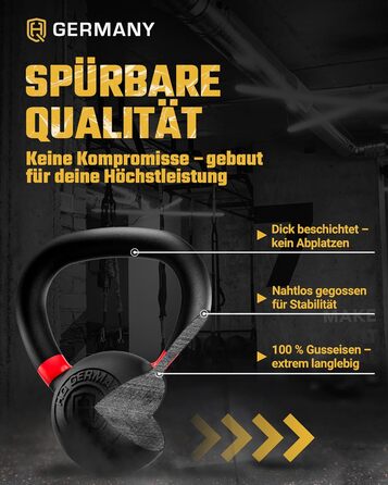 Кетлбел HQ Germany® з порошковим покриттям [2-32 кг/набори] - набір чавунних кетлбелів преміум-якості, ±2% допуск по вазі. Вага кульової гирі, набір гир, кетл-бел.