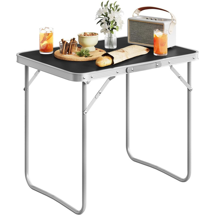 Стіл туристичний складний Woltu 70x50x60 см, алюміній та MDF, для пікніка та відпочинку на природі, чорний