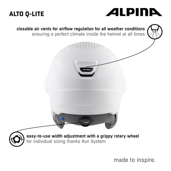 ALPINA ALTO Q-LITE – Безпечний ударопоглинаючий лижний шолом із контрастним візором для дорослих, білий матовий, 51-55 см