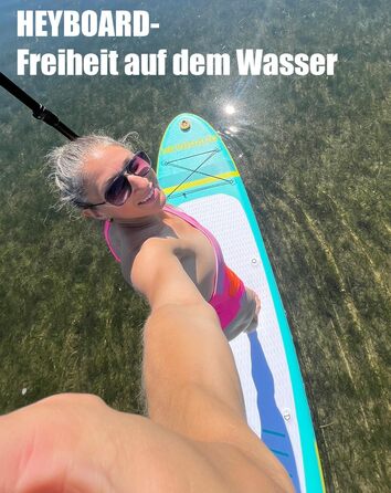 Надувне SUP Board HEYBOARD 320x81x15 см, комплект з рюкзаком, веслом, насосом, шнуром та знімною планкою, м'ятно-зелений