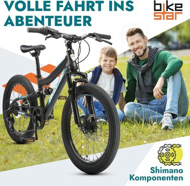 Дитячий гірський велосипед BIKESTAR 20 дюймів, 7 швидкостей Shimano, дискові гальма, для дітей від 6 років, чорний/зелений