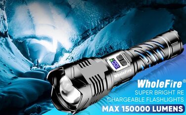 Ліхтар налобний LED WholeFire 150000 люмен, водонепроникний IP65, для кемпінгу та надзвичайних ситуацій, чорний