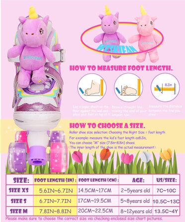 Дитячі ролики Kinder Einhorn для дівчаток, 4 розміри, регульовані, з підсвічуванням, для початківців, фіолетові