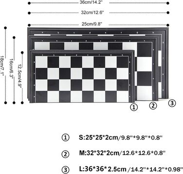 Магнітна шахова гра KOKOSUN 36×36 см, чорні й білі фігури, складана дошка для зручного зберігання, навчальна іграшка та подарунок для дітей і дорослих