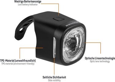 Набір велоліхтарів ADDVIEW, сертифікований StVZO, LED, IP65, водонепроникний - передній + задній ліхтар, USB Type-C, монтаж без інструментів, Twins