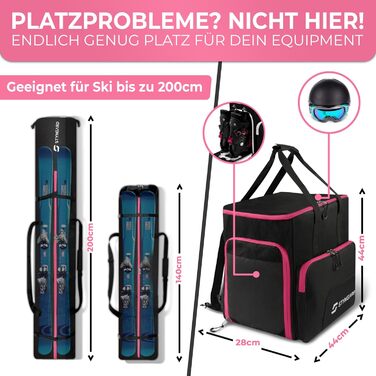 Чохол для лиж STYNGARD KITZBÜHEL (XXL) - для 2 пар лиж до 200 см, водонепроникний, чорно-рожевий
