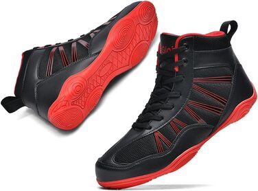 Боксерські черевики чоловічі хай-топ, професійні для тренувань, чорно-червоні (42 EU)