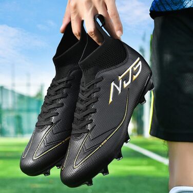 Чоловічі футбольні бутси для юніорів, бутси для тренувань High Top з шипами, професійні бутси для змагань, Outdoor спортивне взуття, Kunstrasen, унісекс (Чорний, 41 EU)