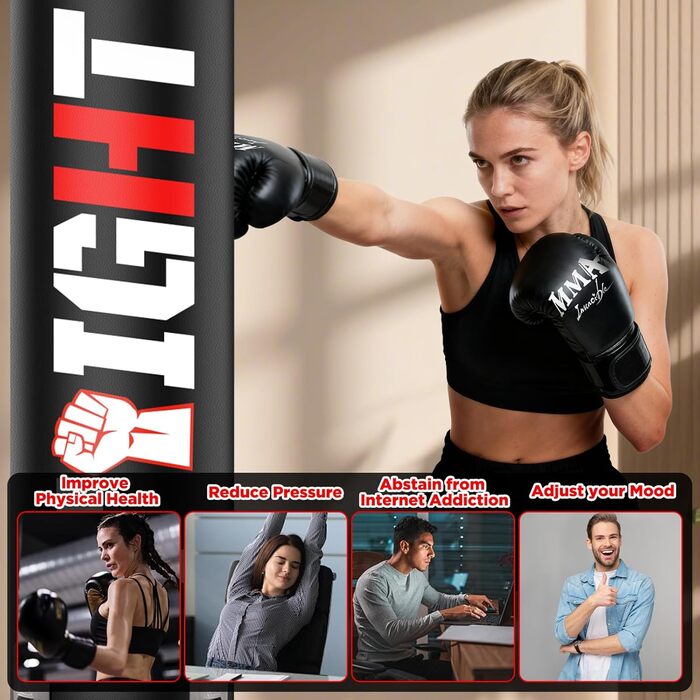 Боксерський мішок стоячий NZQXJXZ 175 см з помпою та рукавичками для боксу, комплект для кікбоксингу, MMA, Муай Тай, домашній спортзал