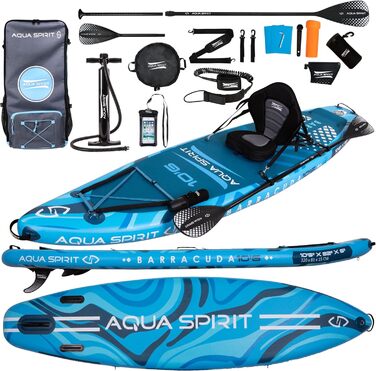 Надувна SUP-дошка Aqua Spirit 320x81x15 см, комплект каяк-набір з веслом, рюкзаком, насосом та аксесуарами, для дорослих початківців і експертів, 2 роки гарантії
