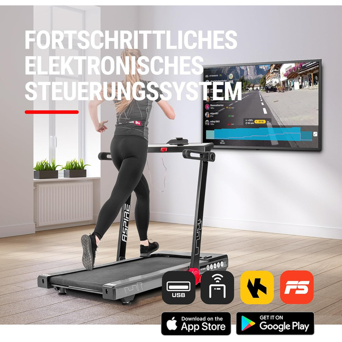 Бігова доріжка Hop-Sport Aspire HS-2500LB для дому, 3 к.с., 50x125 см, до 18 км/год, USB, Bluetooth, дисплей, навантаження до 150 кг, нахил до 15°