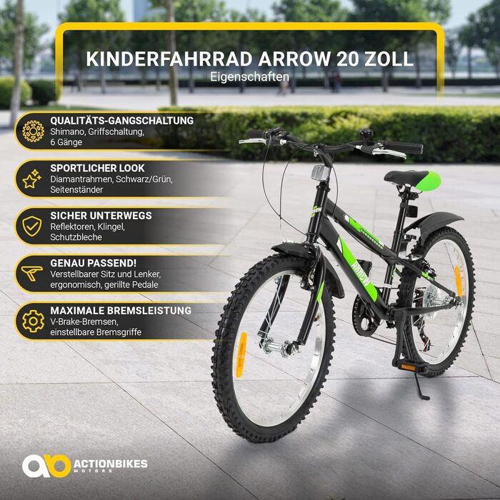 Дитячий велосипед Actionbikes Arrow 20/24 дюймів, 6 швидкостей, V-Brake, захист крил, для хлопчиків і дівчаток, від 6 до 12 років