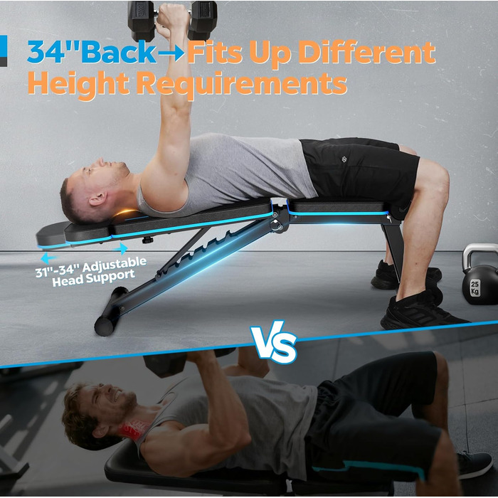 Складана тренувальна лава Hantelbank з регулюванням кута нахилу, багатофункціональна, для дому та фітнес-залу, синього кольору, 230 кг