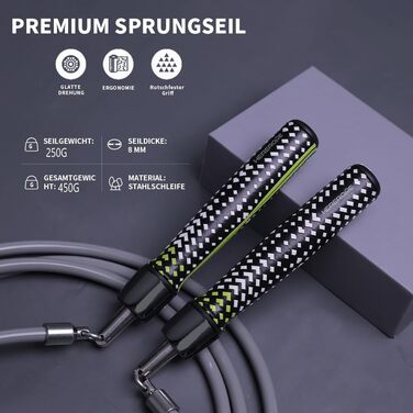 Вагінальне скакалка Hererope 250г з підшипниками, регульоване сталеве канатне скакалка для фітнесу та HIIT, чорна