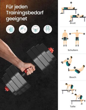 Набір гантелей SONGMICS з підключною штангою, шестигранна форма, 10-40 кг, для фітнесу та силових тренувань вдома або в спортзалі