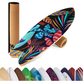 Балансборд BoarderKING Indoorboard Wave для серфінгу та скейтбордингу в приміщенні, тренажер рівноваги для нейром'язового тренування, з захисним килимком (квітка)
