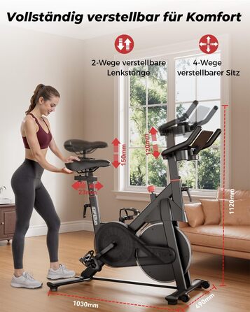 Велотренажер для дому Superun з APP, магнітний опір, 15 кг маховик, ультратихий, чорний