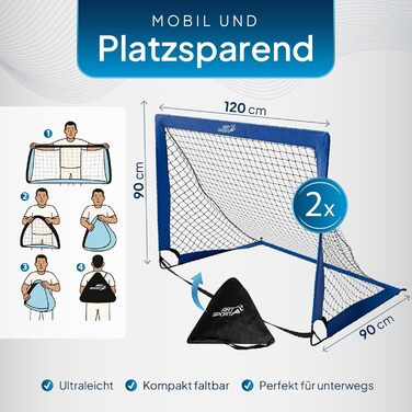 ArtSport Ворота для футболу Pop-up Goal Master - 2 шт. з аксесуарами - складані та готові до гри - 2 ворота для гри в приміщенні та на вулиці - футбольні ворота для дітей, колір: блакитний