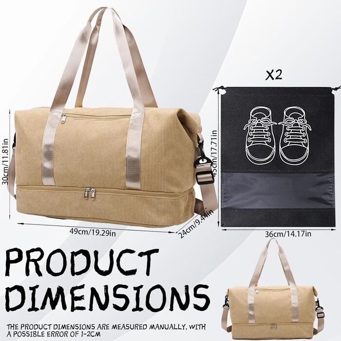 Спортивна сумка YOUYIKE для жінок та чоловіків 20-35Л з відділенням для взуття та вологих речей, дорожня сумка-вікендер для фітнесу, тренувань та подорожей (Коричневий/Жовтий)