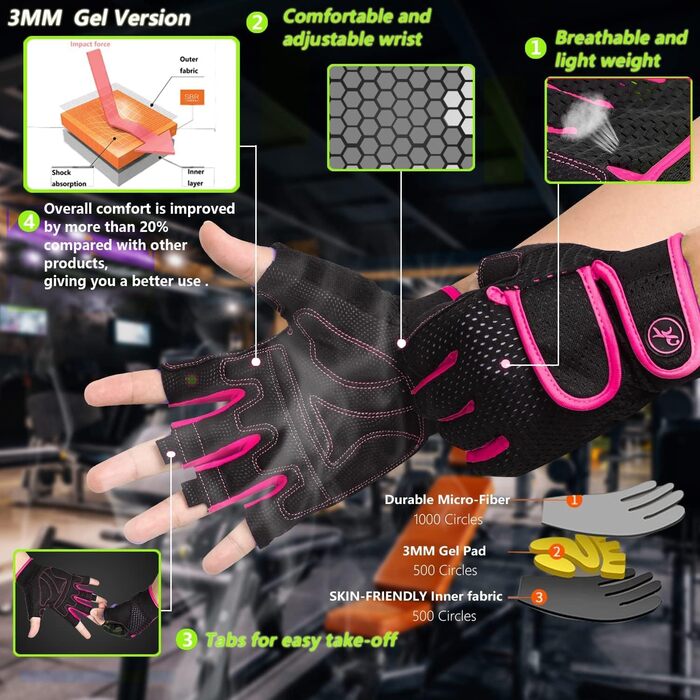 Рукавички для важкої атлетики MOREOK - фітнес рукавички для чоловіків та жінок, рожеві, розмір S