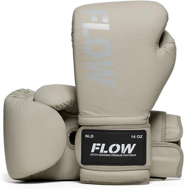 Боксерські рукавички Flow Challenge з натуральної шкіри для спарингу та тренувань, Муай Тай, кікбоксинг, ММА, бойові мистецтва, чоловічі та жіночі (Сірий, 14 oz)