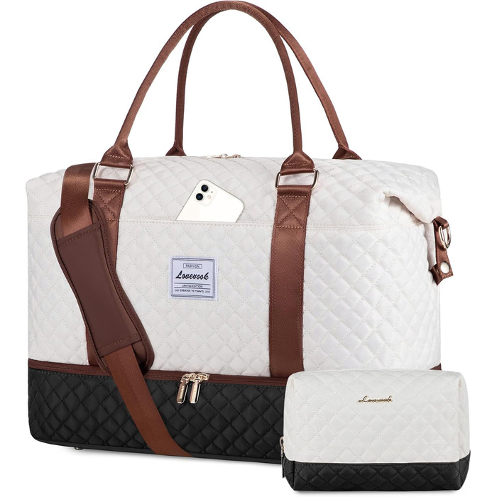 Спортивна сумка LOVEVOOK для жінок з відділенням для взуття, ручна поклажа для подорожей, сумка-мішок для вихідних, сітка для Gym, пляжу, сауни, кемпінгу (XL, 2 шт., Бежевий, Чорний, Коричневий)