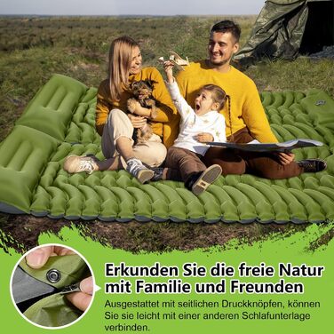 MEIJO Килимок для кемпінгу самонадувний, ізомат, туристичний килимок, Ultraleicht з насосом для ніг, товстий, для відпочинку на природі, у наметі, на пляжі, блакитний & сірий (зелений & сірий)